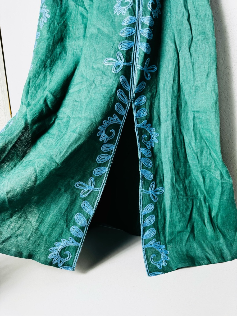 March 11 Dress Womens Large Green Floral Embroidered Linen Maxi Annabell - Picture 11 of 14
